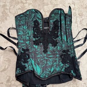 Rococo Elegant black lace and green floral corset